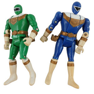 Bandai Power Rangers Zeo Blue & Green Ranger Action Figure 5.5" Loose 1996 VTG